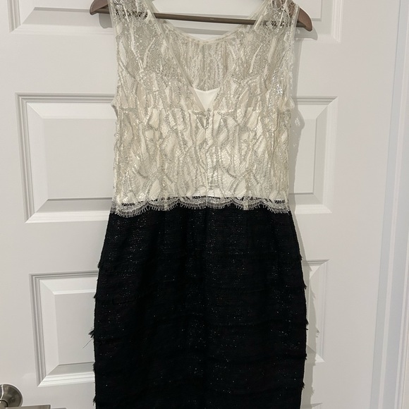 Kay Unger Sleeveless Tweed Dress Black Cream Size 8 - Picture 8 of 12